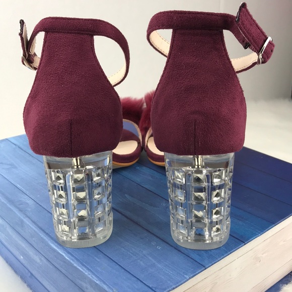 Burgundy Clear Chunky Heels Strapped - Picture 3 of 6